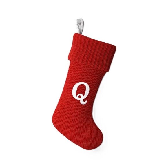 Wondershop Letter Q White Monogram Full Size Red Knit Christmas Stocking - Picture 1 of 5